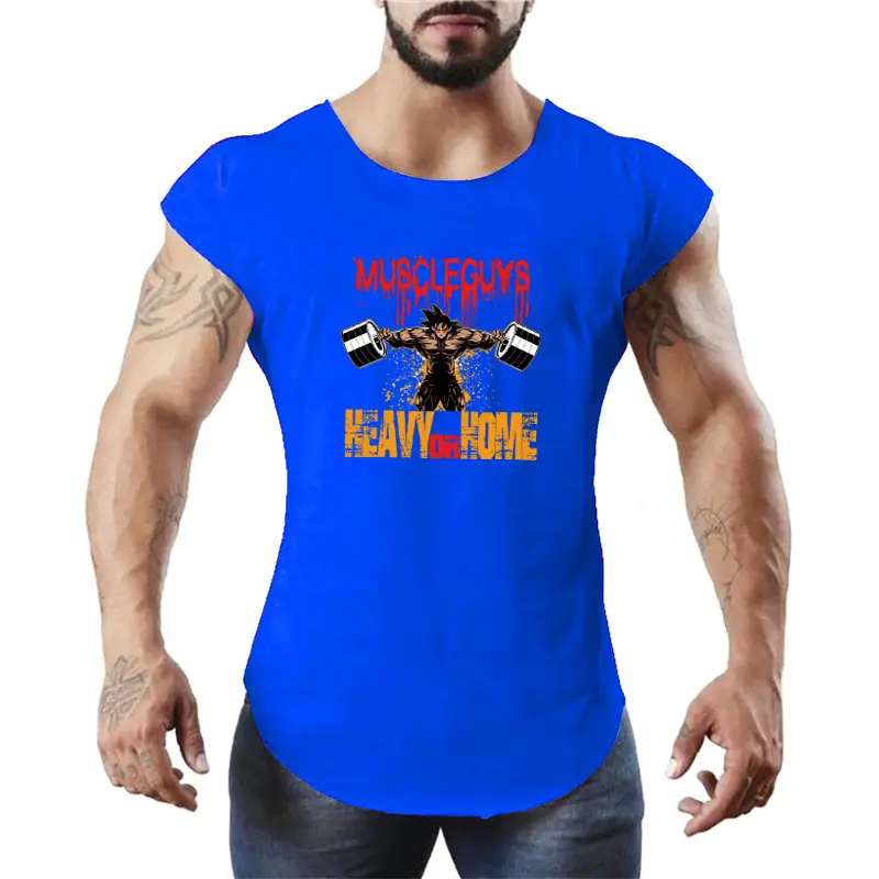 Men Muscle Sleeveless Vest White Dragon Ball Print - Image 3
