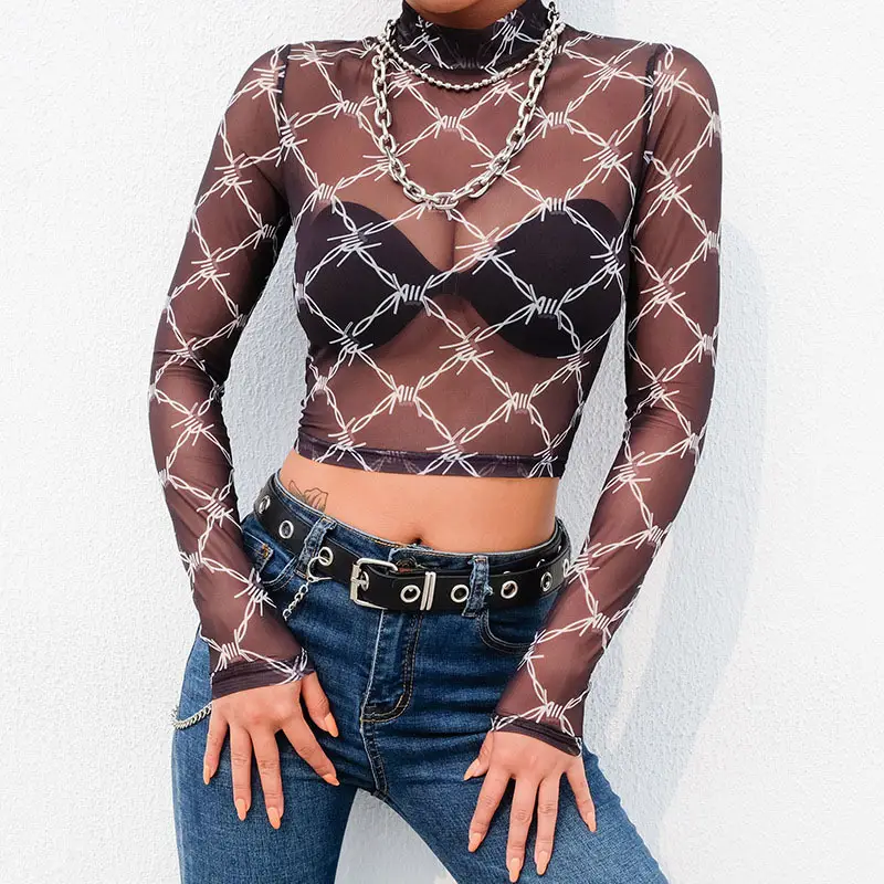2024 Transparent Sexy Top High-Neck Long-Sleeved T-Shirt - Image 2