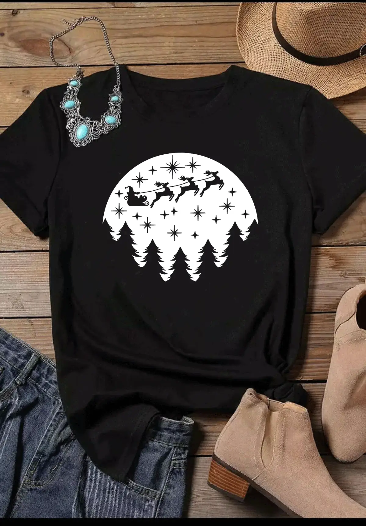 Christmas Deer Print T-Shirt Yellow - Image 2