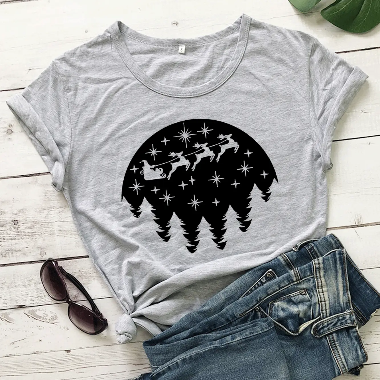 Christmas Deer Print T-Shirt Yellow - Image 3