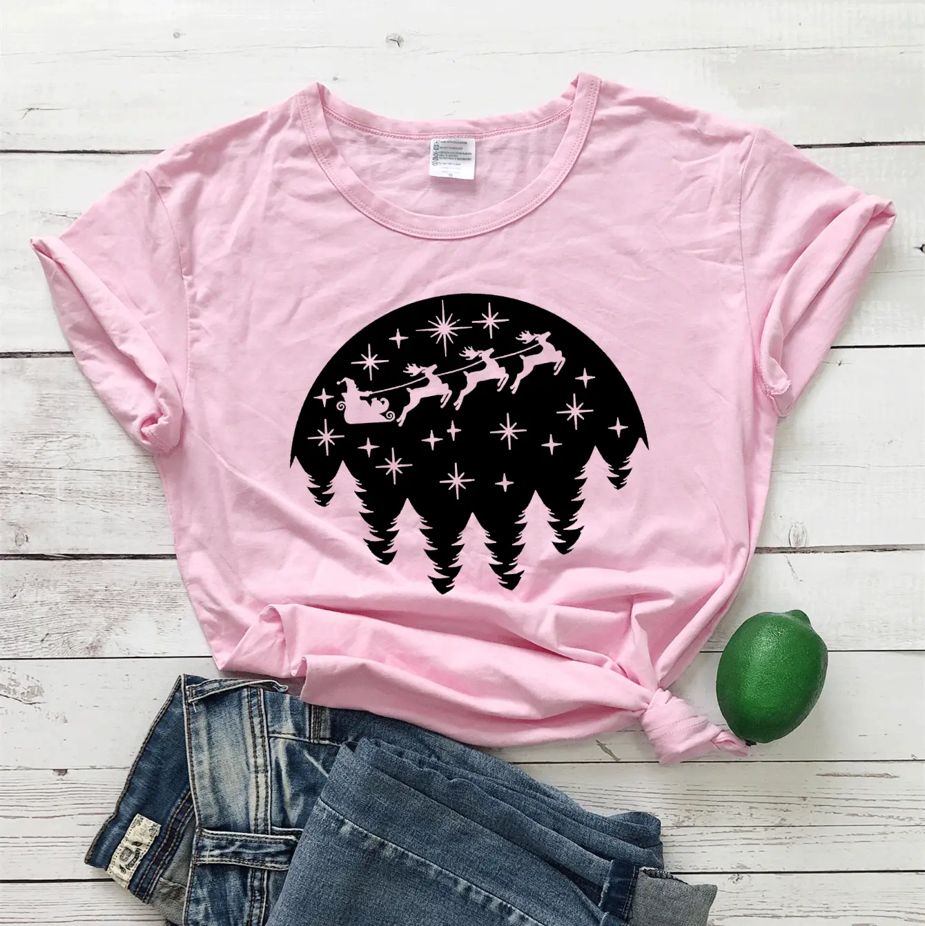 Christmas Deer Print T-Shirt Yellow - Image 7