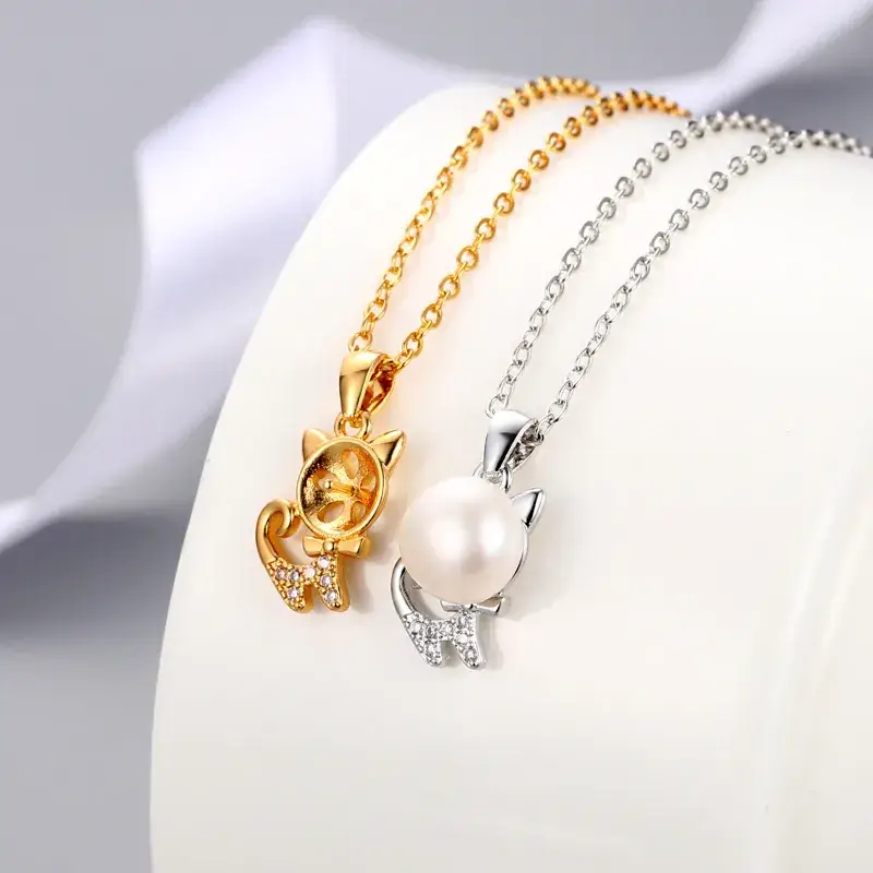 Kitten Pearl Pendant Silver Cold Style Fashion - Image 6