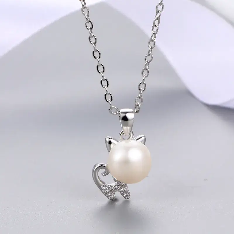 Kitten Pearl Pendant Silver Cold Style Fashion - Image 3