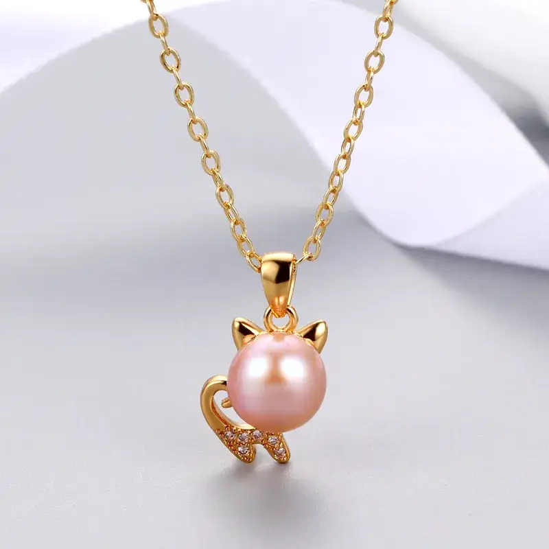 Kitten Pearl Pendant Silver Cold Style Fashion - Image 4