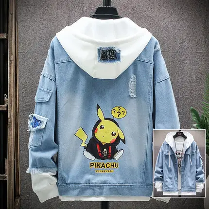 Men's Blue Pikachu Denim Hoodie 2022 - Image 6