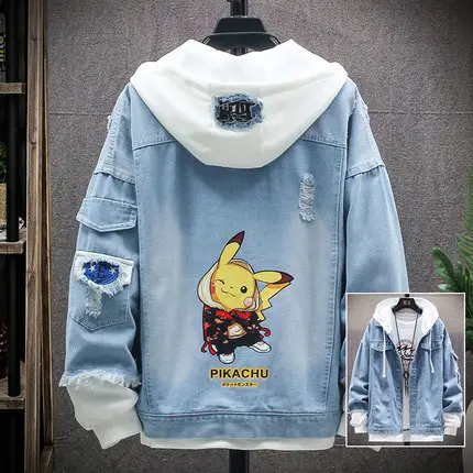 Men's Blue Pikachu Denim Hoodie 2022 - Image 7