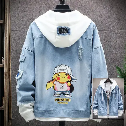 Men's Blue Pikachu Denim Hoodie 2022 - Image 5