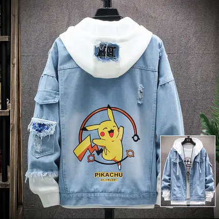 Men's Blue Pikachu Denim Hoodie 2022 - Image 9