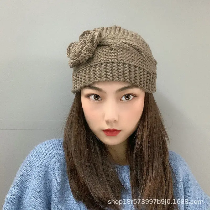 Black Knitted Wool Hair Band with Flower Design - Image 17