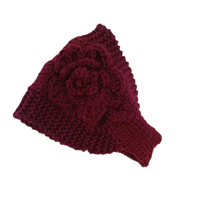 Black Knitted Wool Hair Band with Flower Design - Image 18