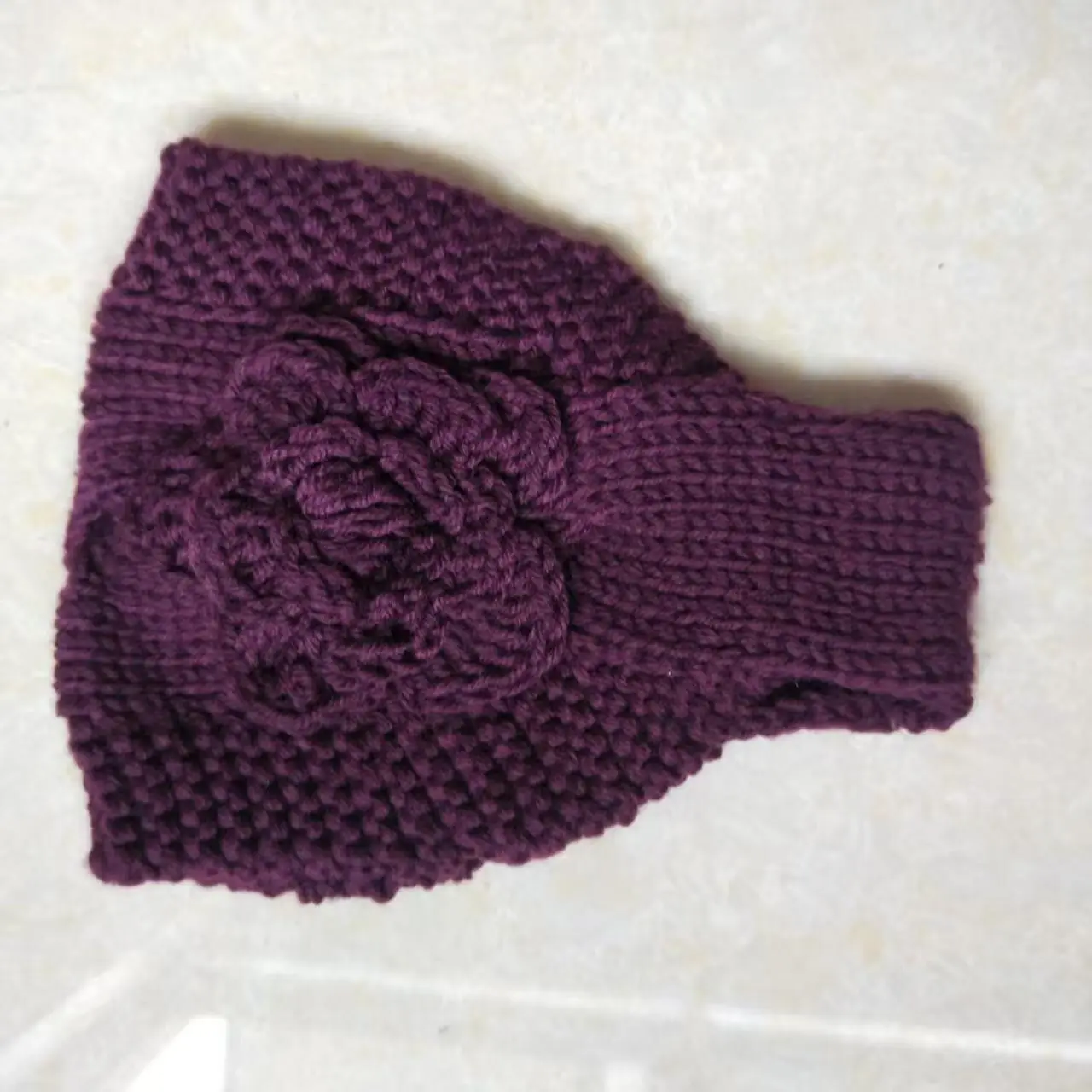 Black Knitted Wool Hair Band with Flower Design - Image 13