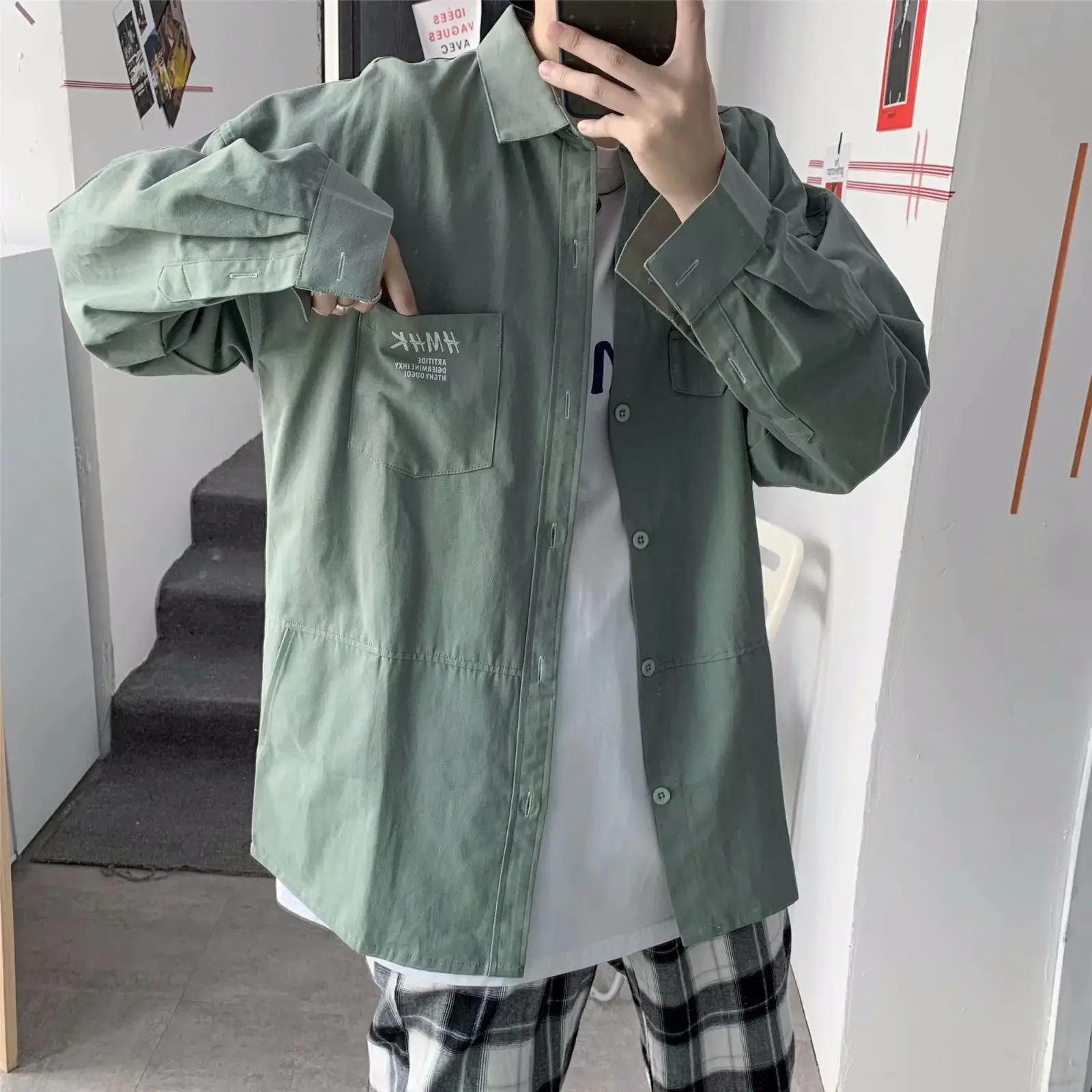 Men's Japanese Style Long-Sleeve Shirt Black Loose Fit - Image 4