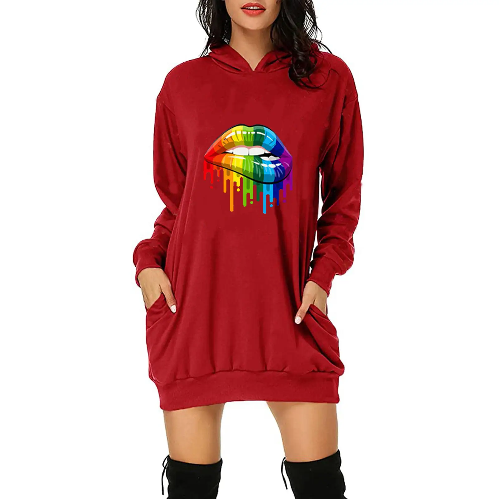 2020 Winter Hoodie with Colorful Lip Print - Image 2