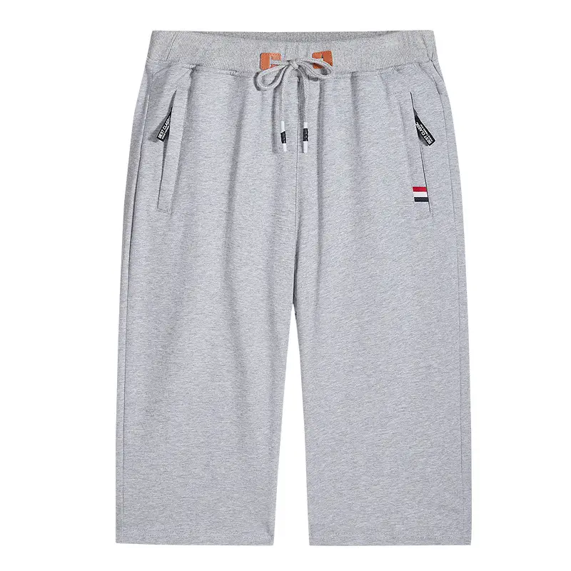 Men's Grey Cotton Cropped Pants Mid Length Running Shorts
