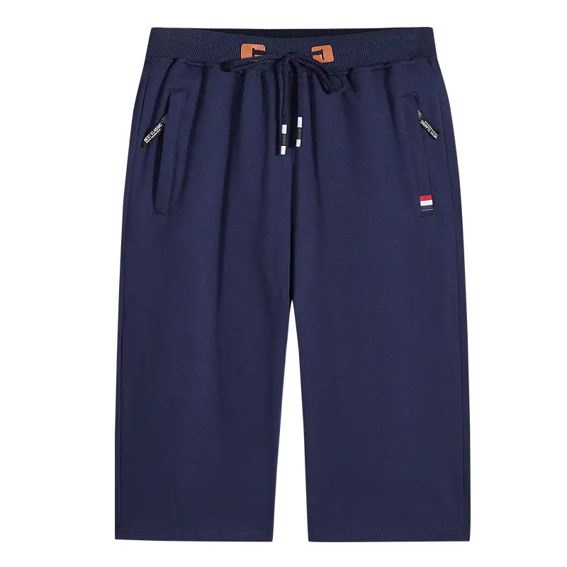 Men's Grey Cotton Cropped Pants Mid Length Running Shorts