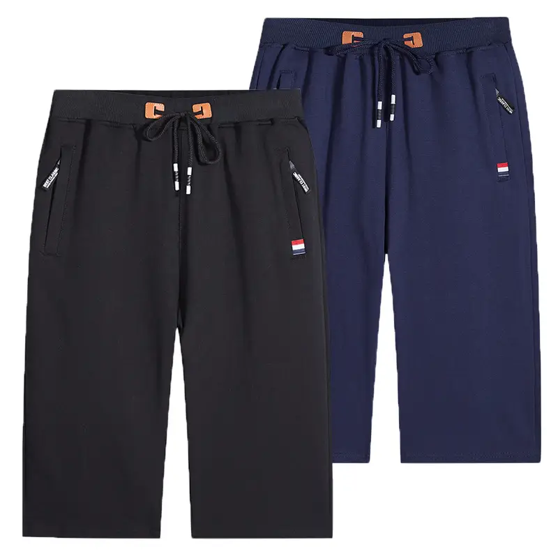 Men's Grey Cotton Cropped Pants Mid Length Running Shorts