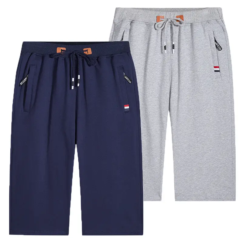 Men's Grey Cotton Cropped Pants Mid Length Running Shorts