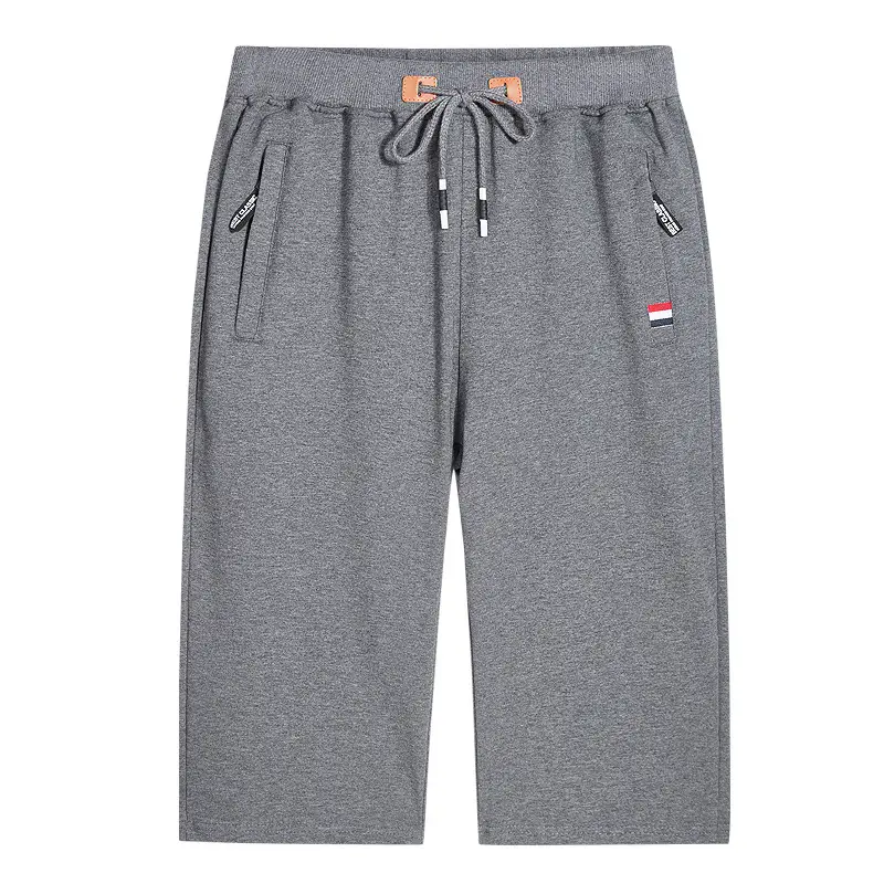 Men's Grey Cotton Cropped Pants Mid Length Running Shorts