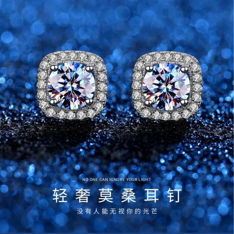 Moissanite Square Earrings for Women Super Shiny Elegant - Image 4