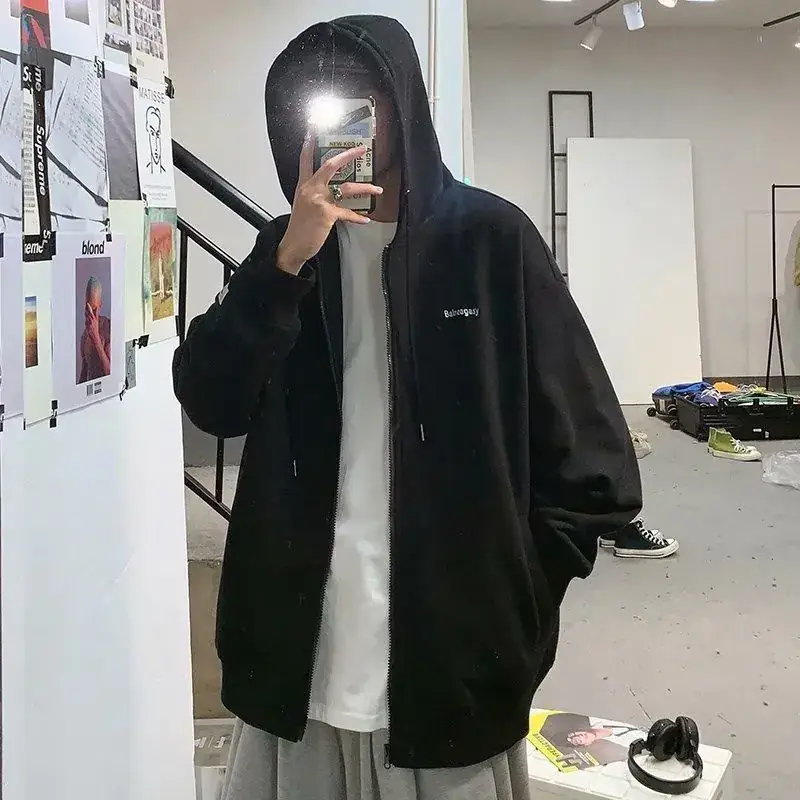 Men Hooded Zipper Jacket Brown Casual Wear - Image 7