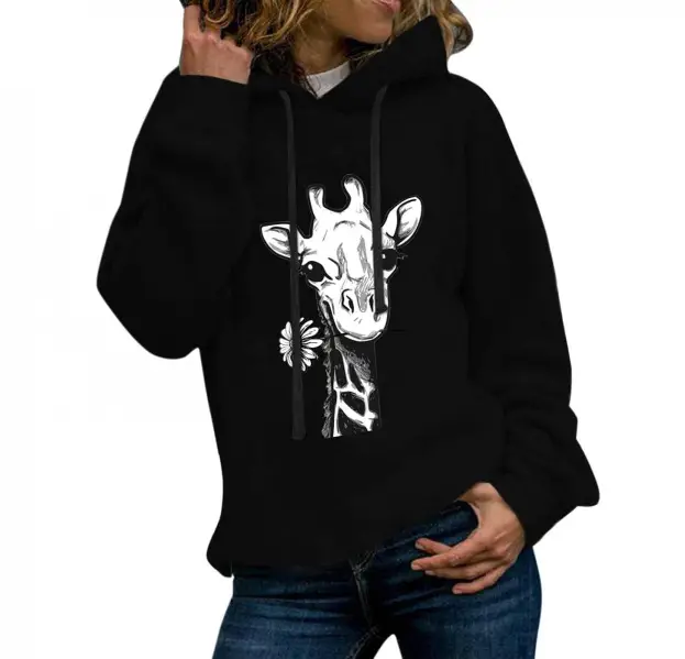 Women Gray Giraffe Print Hoodie Christmas Festive Hoodie - Image 10
