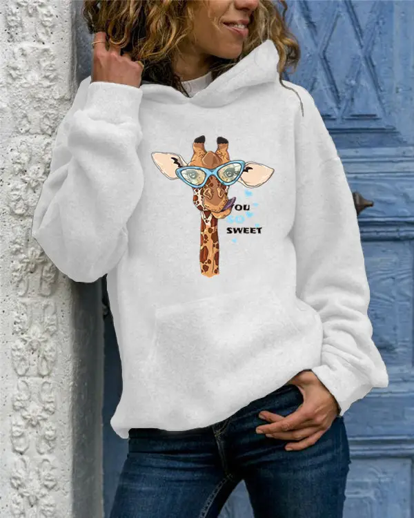 Women Gray Giraffe Print Hoodie Christmas Festive Hoodie - Image 2