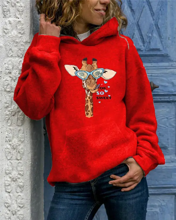 Women Gray Giraffe Print Hoodie Christmas Festive Hoodie - Image 4