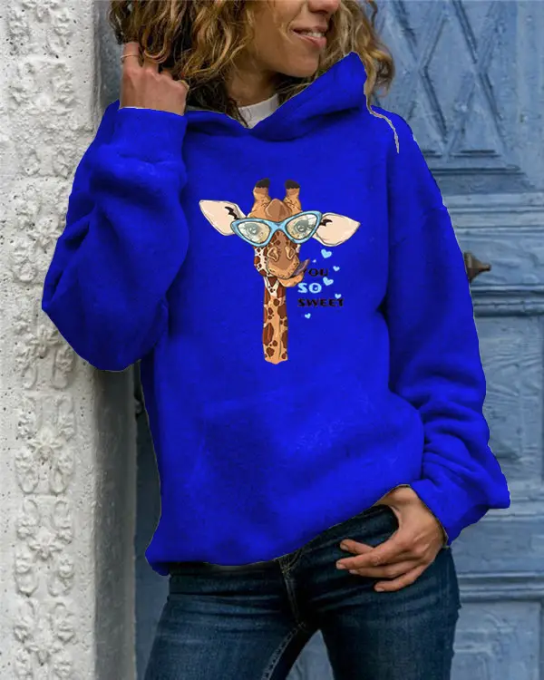 Women Gray Giraffe Print Hoodie Christmas Festive Hoodie - Image 6