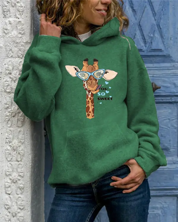 Women Gray Giraffe Print Hoodie Christmas Festive Hoodie - Image 7