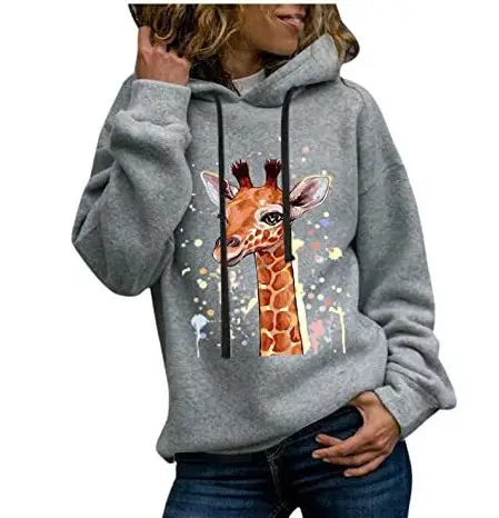 Women Gray Giraffe Print Hoodie Christmas Festive Hoodie - Image 9