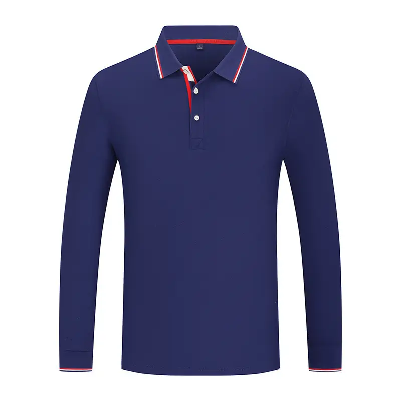 Men Black Polo Shirt with Red Trim Long Sleeve