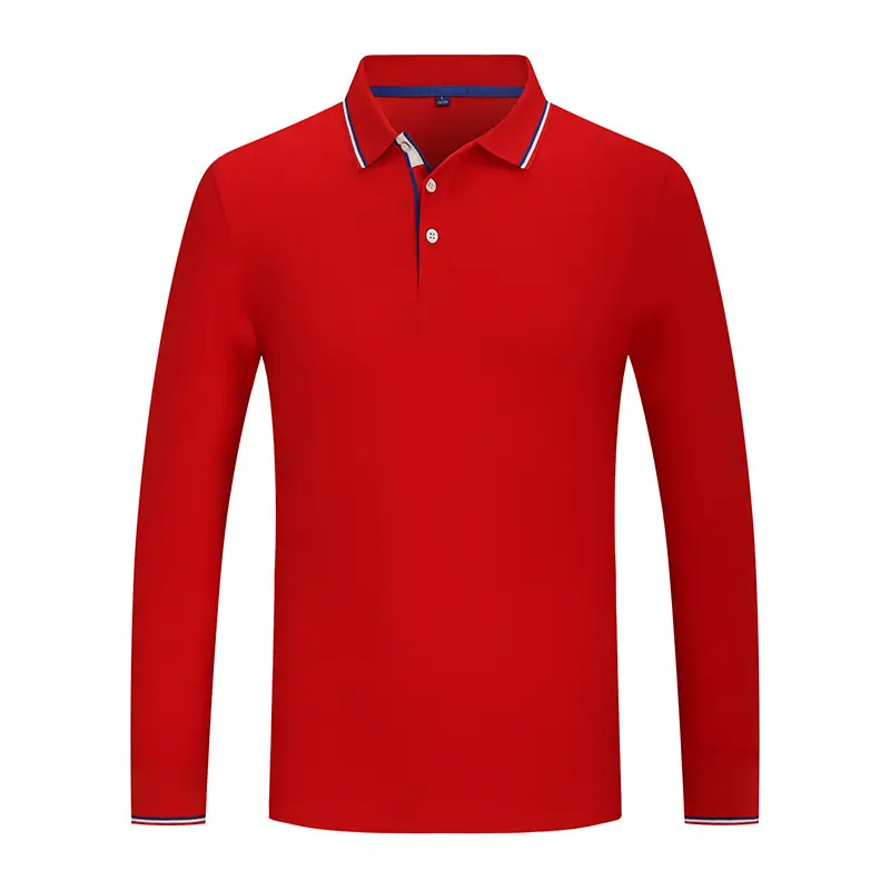 Men Black Polo Shirt with Red Trim Long Sleeve