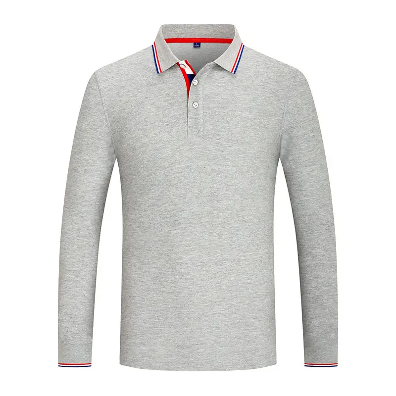 Men Black Polo Shirt with Red Trim Long Sleeve