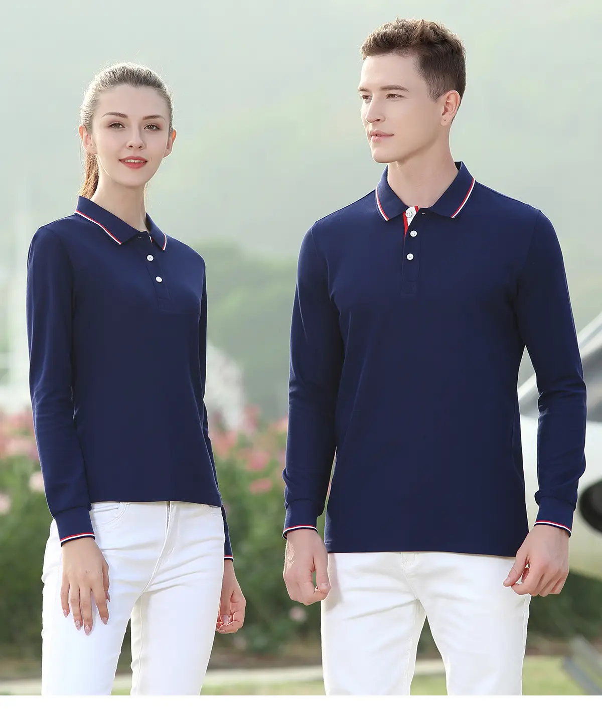Men Black Polo Shirt with Red Trim Long Sleeve — feature 1