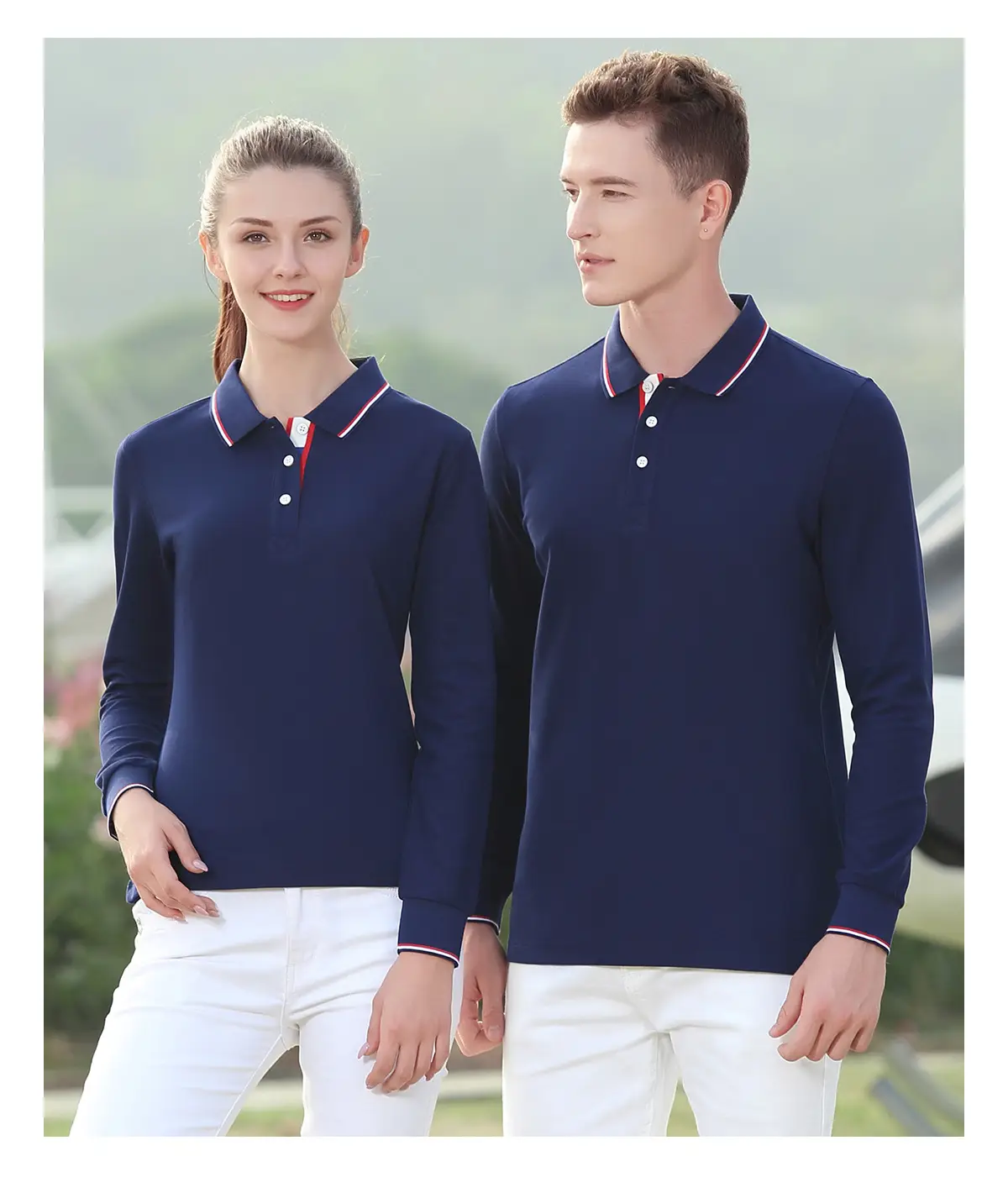 Men Black Polo Shirt with Red Trim Long Sleeve — feature 10