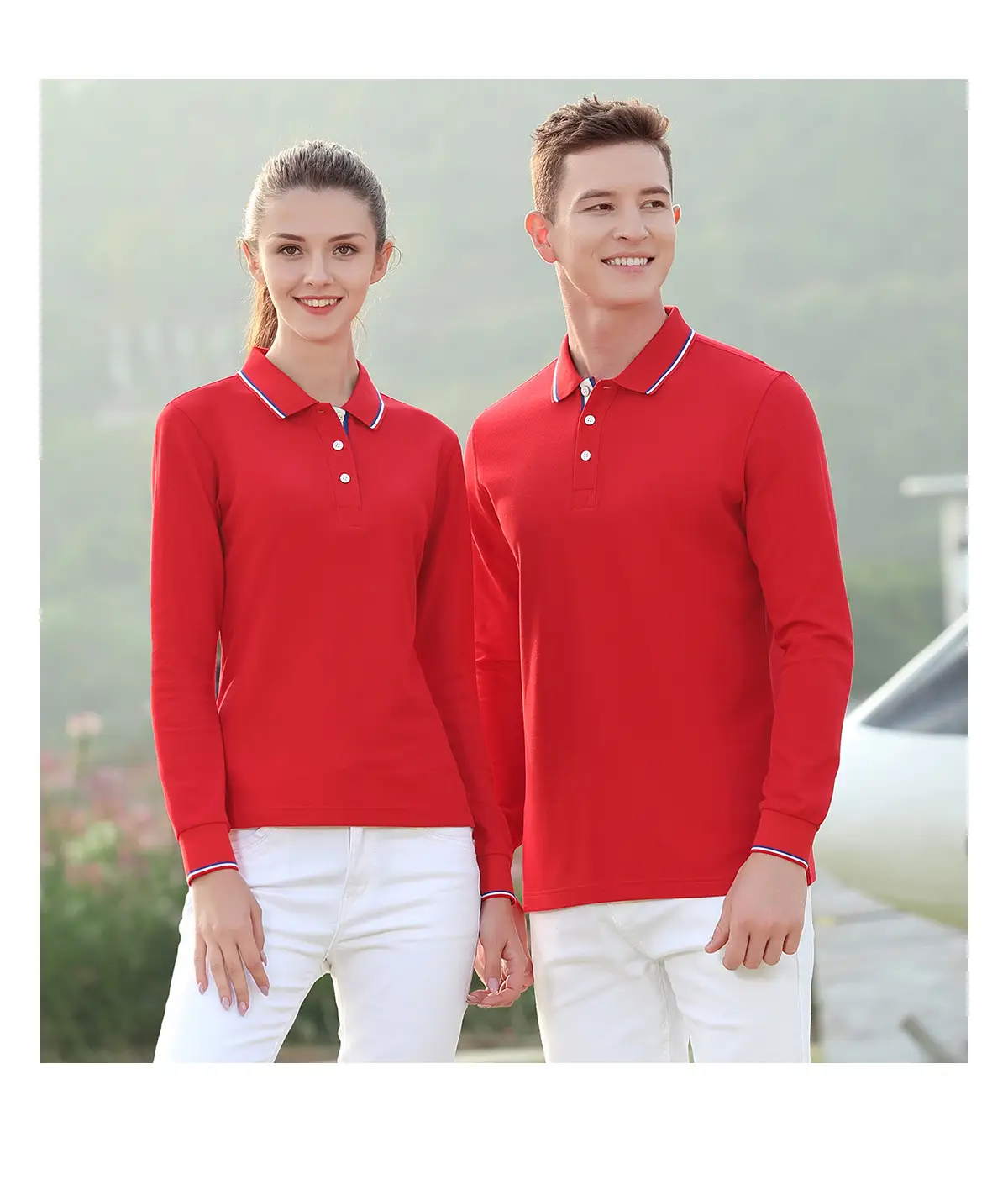 Men Black Polo Shirt with Red Trim Long Sleeve — feature 6