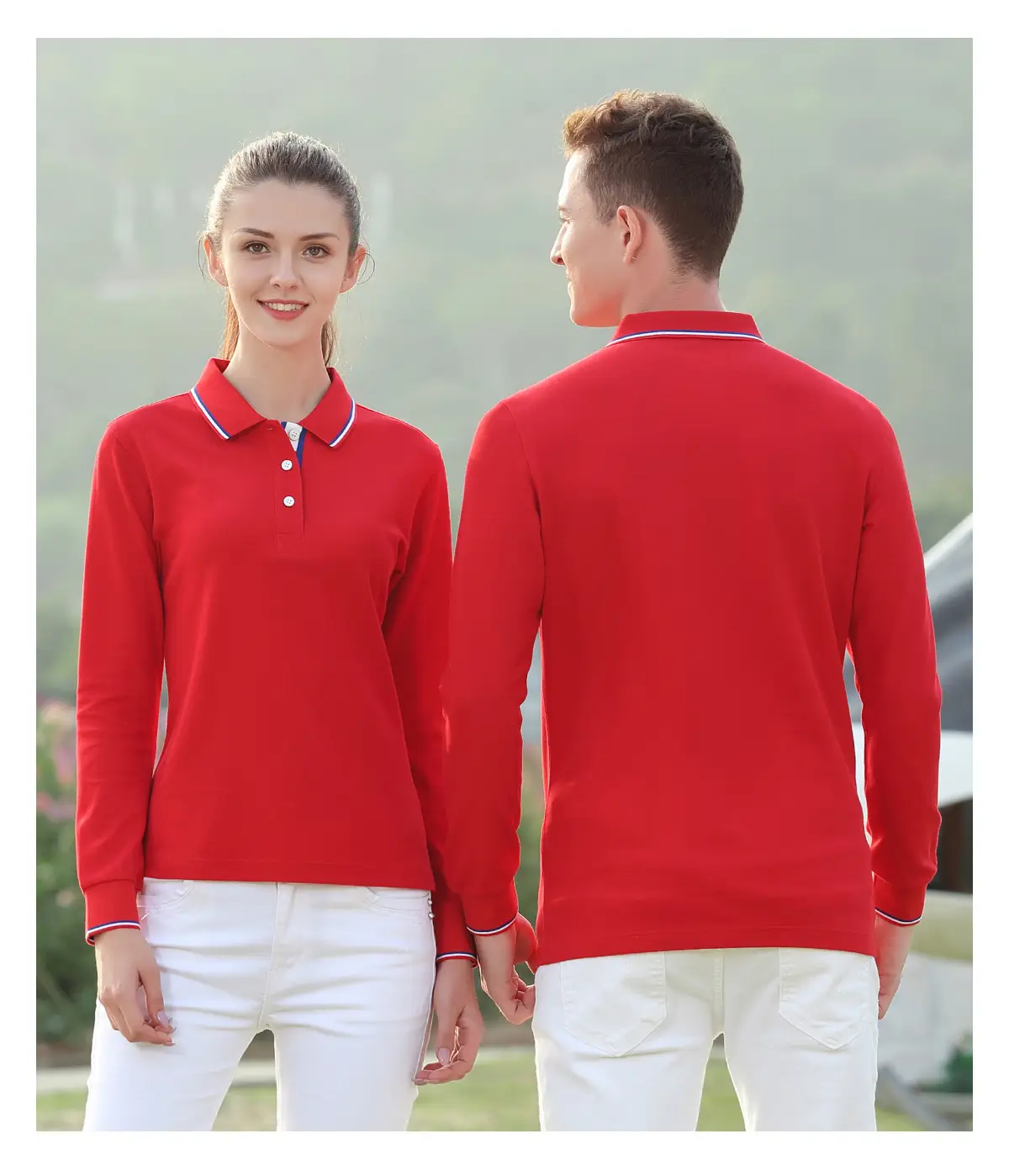 Men Black Polo Shirt with Red Trim Long Sleeve — feature 7