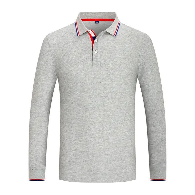 Men Black Polo Shirt with Red Trim Long Sleeve