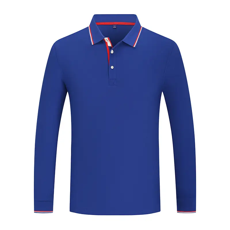 Men Black Polo Shirt with Red Trim Long Sleeve
