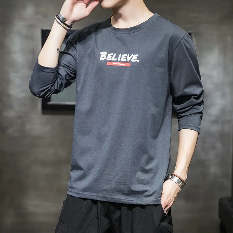 Men Black "BELIEVE" Long Sleeve T-Shirt - Image 5