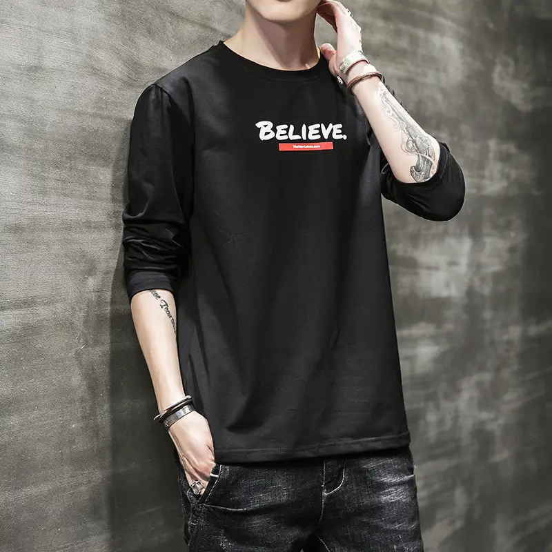 Men Black "BELIEVE" Long Sleeve T-Shirt - Image 6