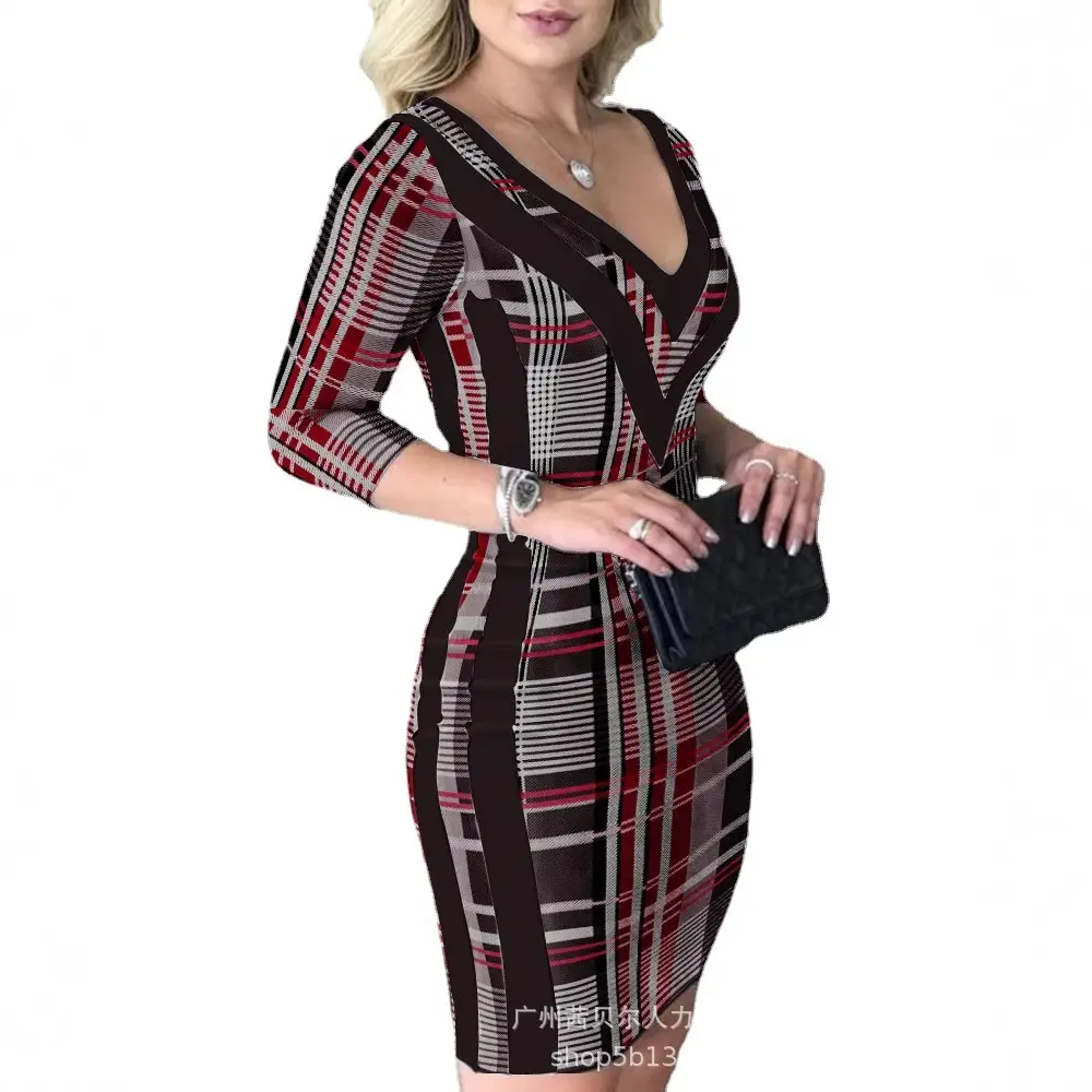 Women's Black White V-Neck Dress HDZ0136 - Image 9