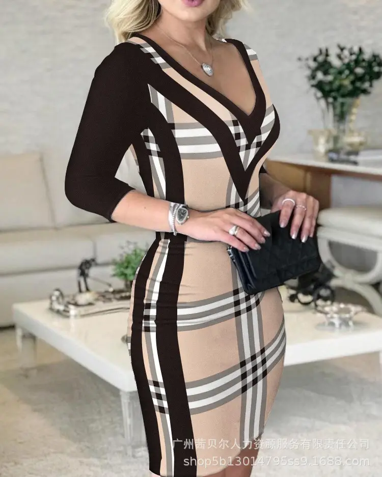 Women's Black White V-Neck Dress HDZ0136 — feature 12