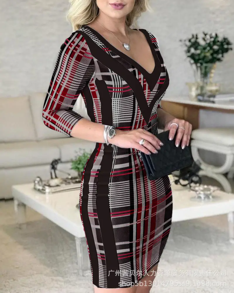 Women's Black White V-Neck Dress HDZ0136 — feature 13