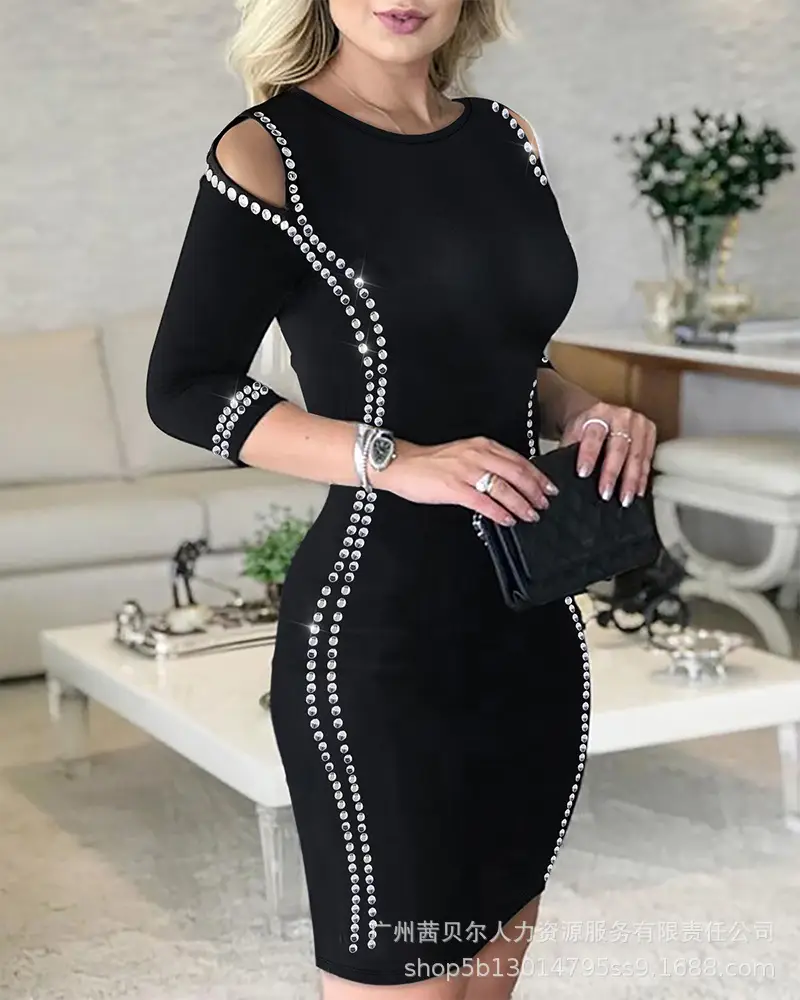 Women's Black White V-Neck Dress HDZ0136 — feature 19