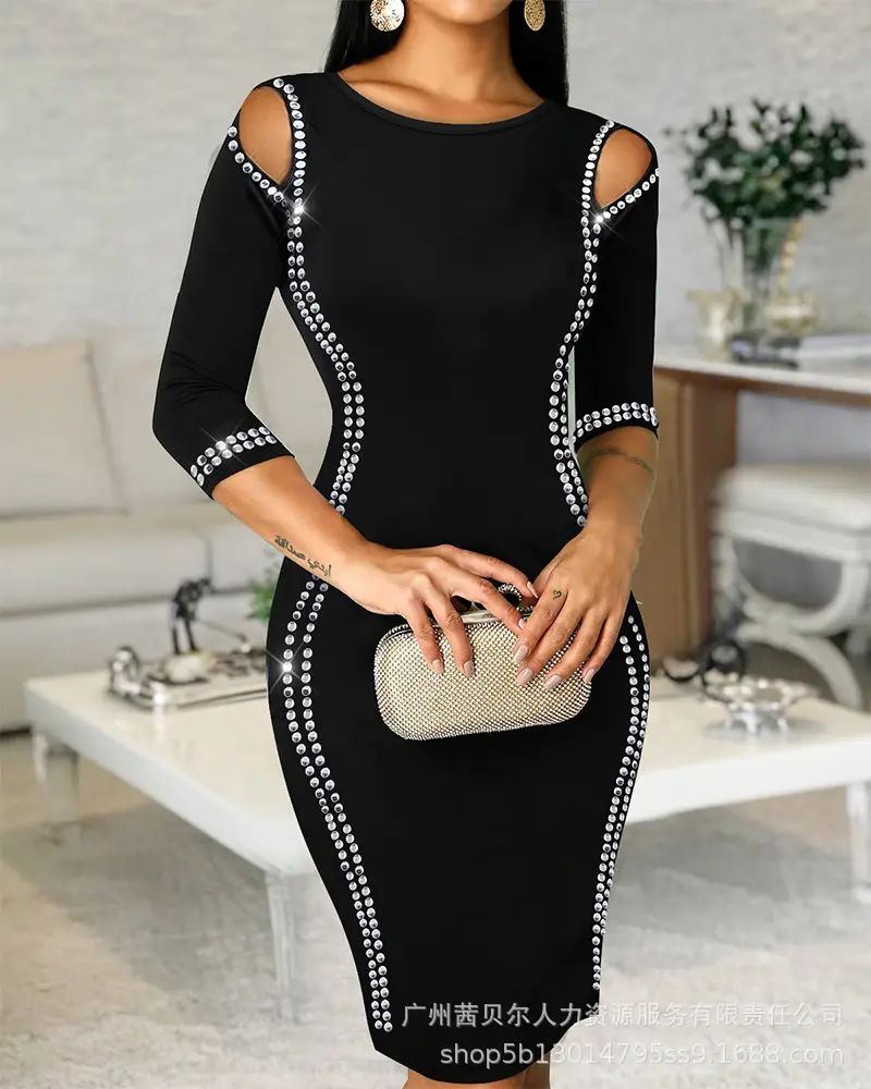 Women's Black White V-Neck Dress HDZ0136 — feature 20