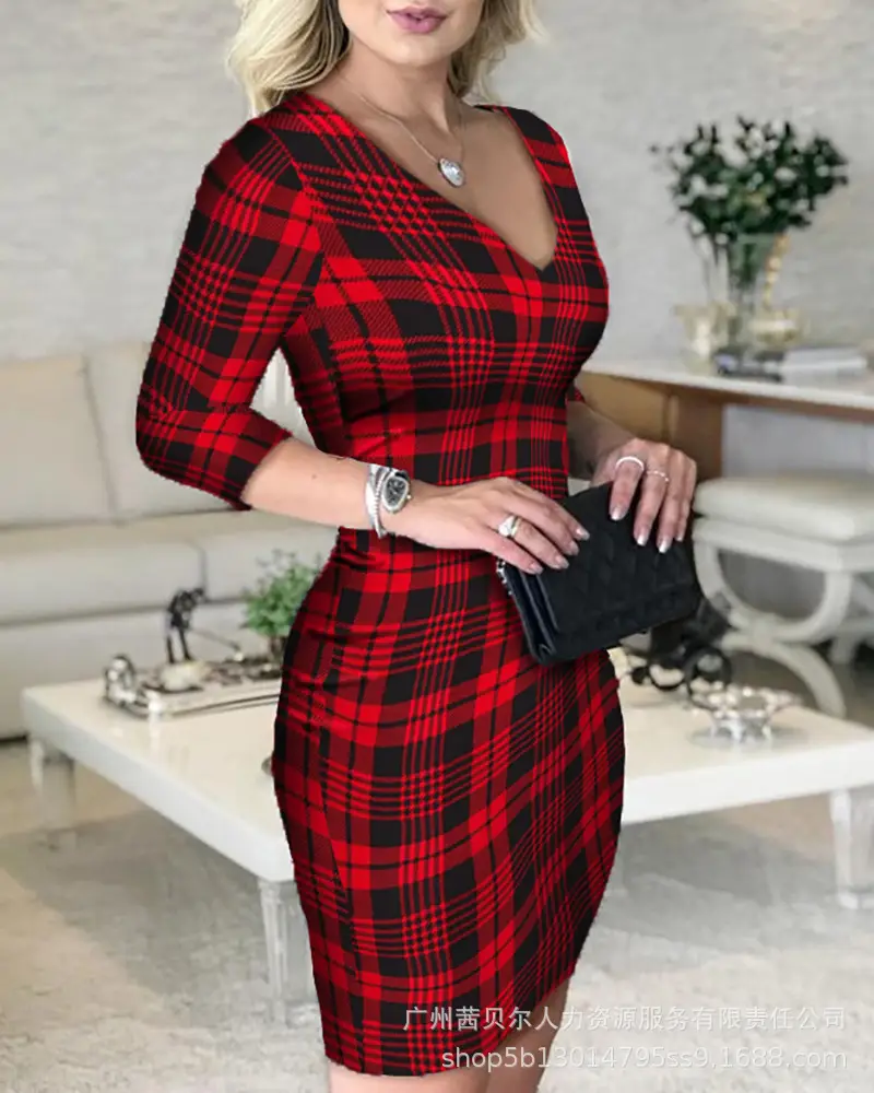 Women's Black White V-Neck Dress HDZ0136 - Image 3