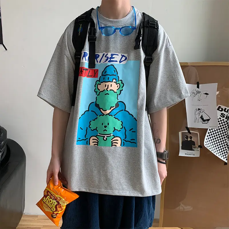 Men's Orange Printed Short Sleeve T-Shirt with Cartoon Design - Image 6