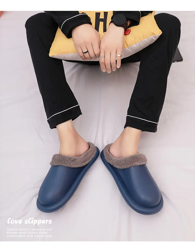 Cotton Slippers for Autumn and Winter, Women's Leather-Covered Thick-Soled Indoor Non-Slip Couple's Warm Slippers, Men's Household Closed-Back Integrated Kitchen Home Slippers — feature 15