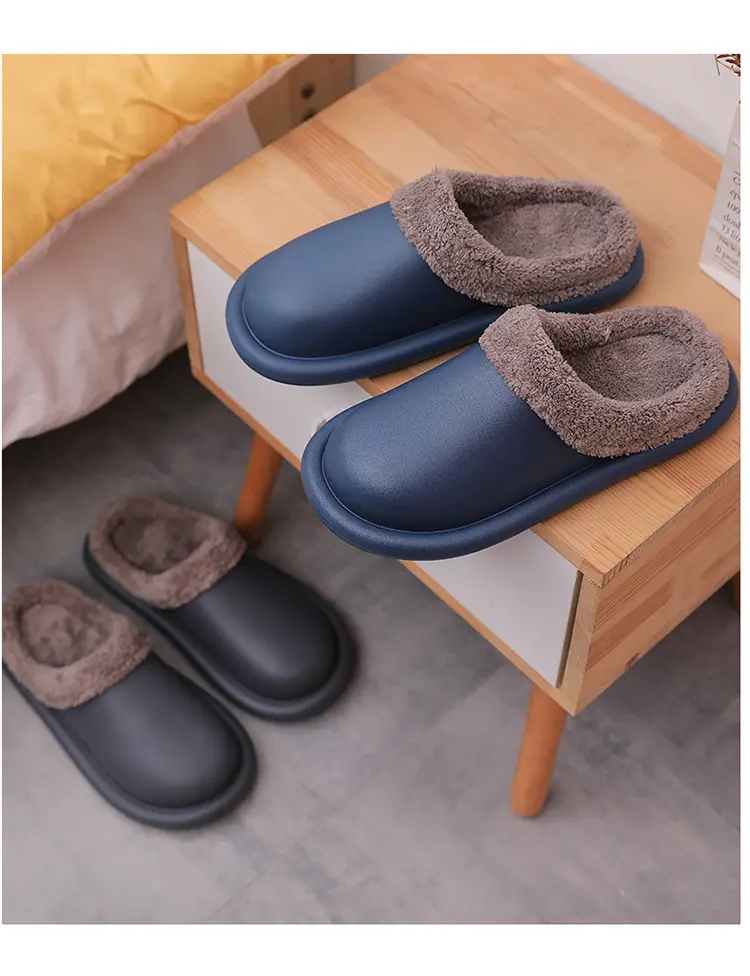 Cotton Slippers for Autumn and Winter, Women's Leather-Covered Thick-Soled Indoor Non-Slip Couple's Warm Slippers, Men's Household Closed-Back Integrated Kitchen Home Slippers — feature 21